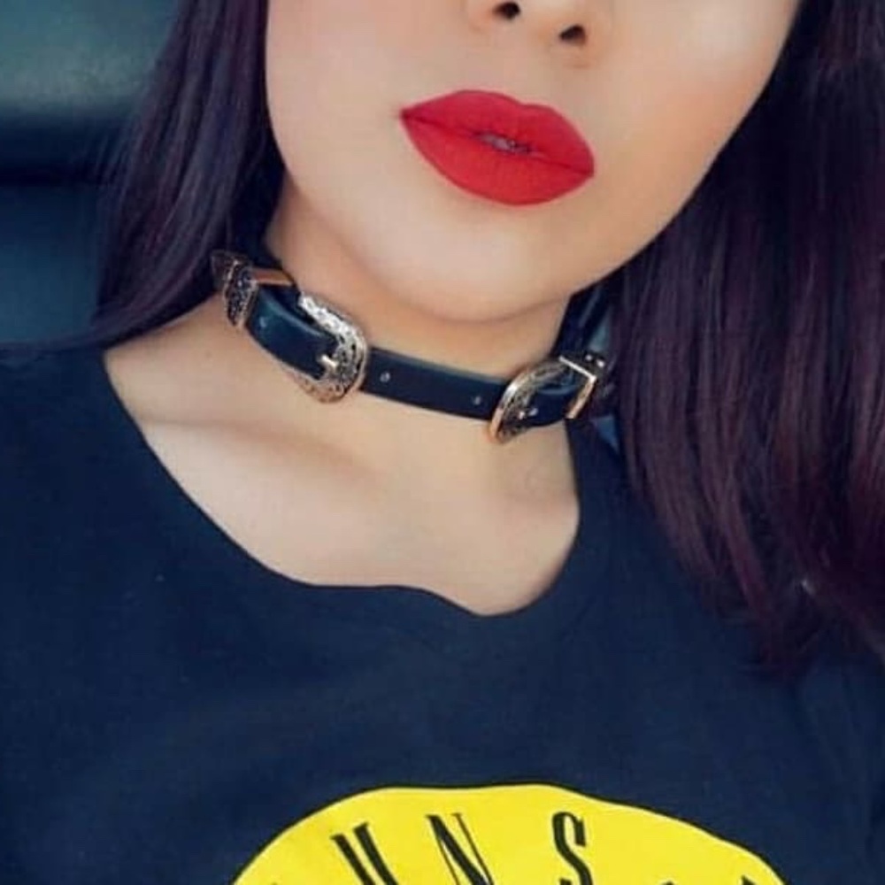 Cowgirl Buckle Black Faux Leather Choker Necklace Western Festival Jewelry - Picture 6 of 7